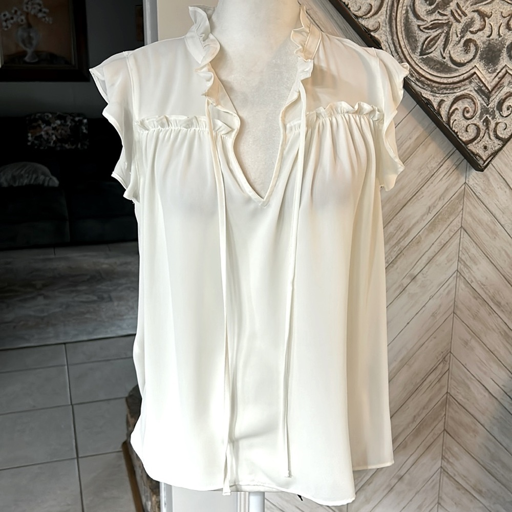 J Crew Ruffle Tie Neck Shirt Top Blouse Ivory XS